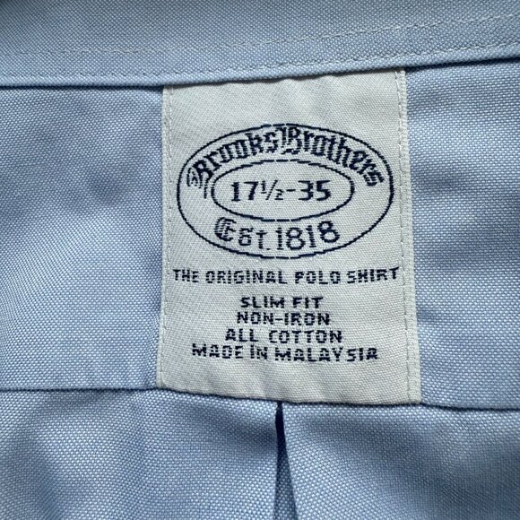 Brooks Brothers Size 17 1/2 - 35 Blue Slim Fit Non-Iron The Original Polo Shirt - Picture 5 of 16